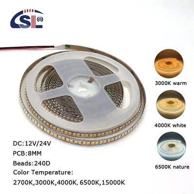 DC12V 24V SMD2835 전자판 PCB 240Ds 8mm Ra 80 4000K LED 라이트 스트립