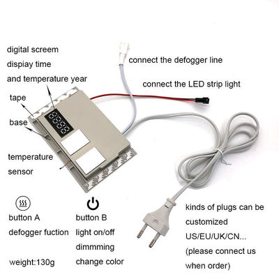 60W 미니 스마트 미러 터치 LED 라이트 스위치 디포거 DC12V 시간 및 온도 표시