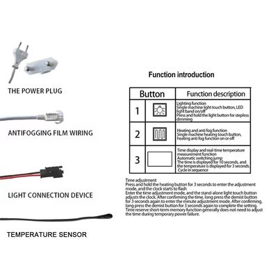 60W 미니 스마트 미러 터치 LED 라이트 스위치 디포거 DC12V 시간 및 온도 표시
