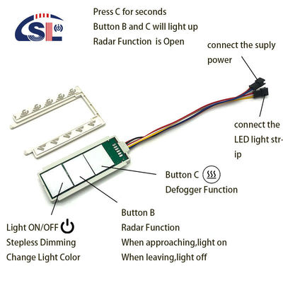 DC 12V 5A 60W 3 버튼 터치 센서 스위치 통합 미러 레이더 인덕티브