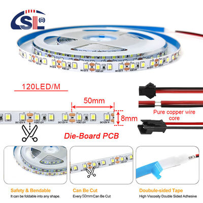 DC12V 24V SMD2835 120D 8mm 4000K Ra70 다이 커팅 보드 LED 라이트 스트립 욕실 바니티 미러