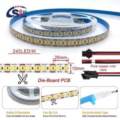 24V DC SMD2835 240D 10mm 12000K Ra80 다이 커팅 보드 거울용 LED 빛 스트립