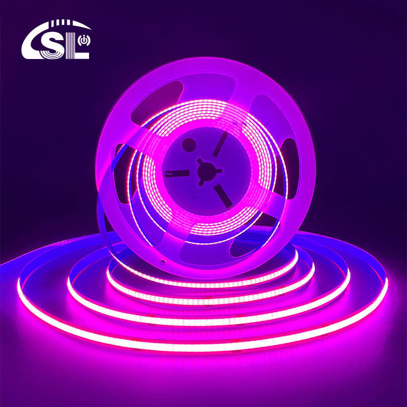 높은 밝기 COB LED 스트립 라이트 CE RoHs IP20 Ra90 8mm 너비 12V 24V 320Leds 분홍색