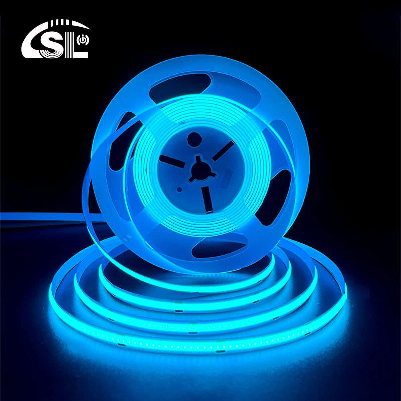 320Leds 높은 밝기 얼음 블루 COB LED 스트립 라이트 CE RoHs IP20 8mm 너비 12V24V