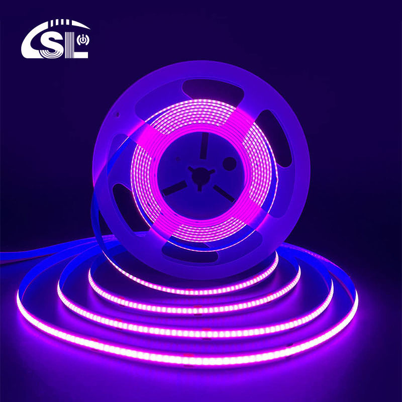 3000K Ra90 고밀도 유연성 COB LED 스트립 라이트 12V24V 320leds 8mm 너비 보라색