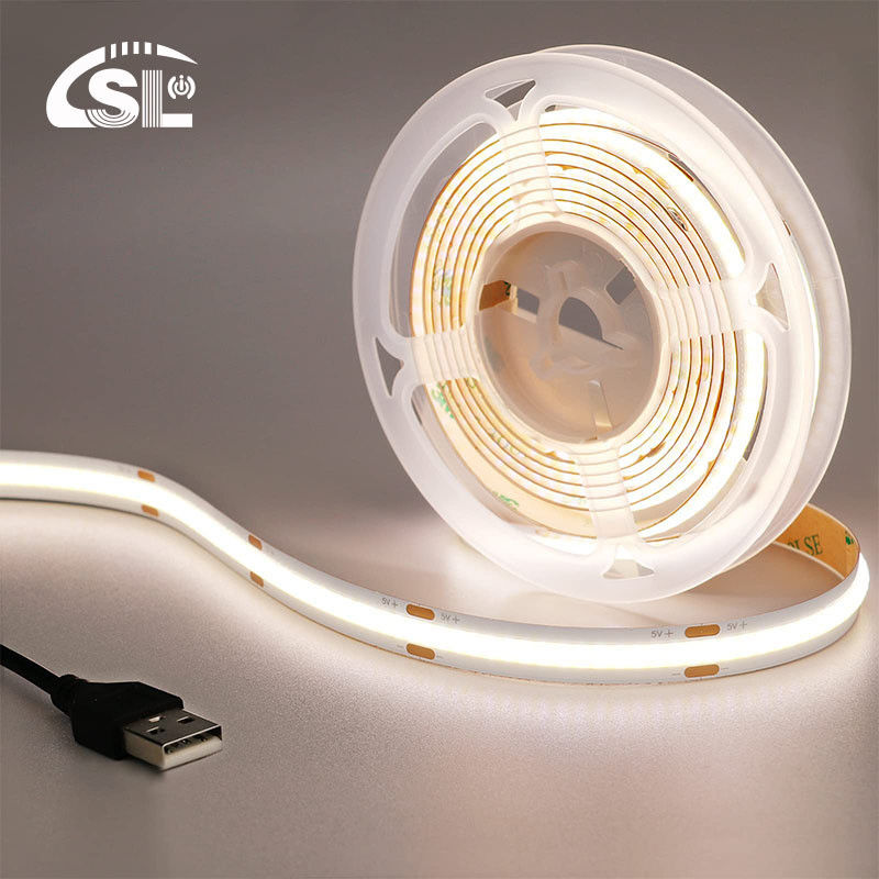 호텔 5V 8mm 320leds 4000K 천연 1cm 한 단면 IP65 방수 전자판 유연 COB LED 스트립 라이트