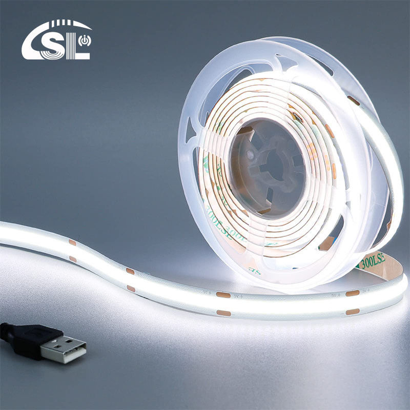 5v 320leds 8mm 6500K 화이트 COB LED 스트립 라이트 스위치 제어로 생활 조명을 위해