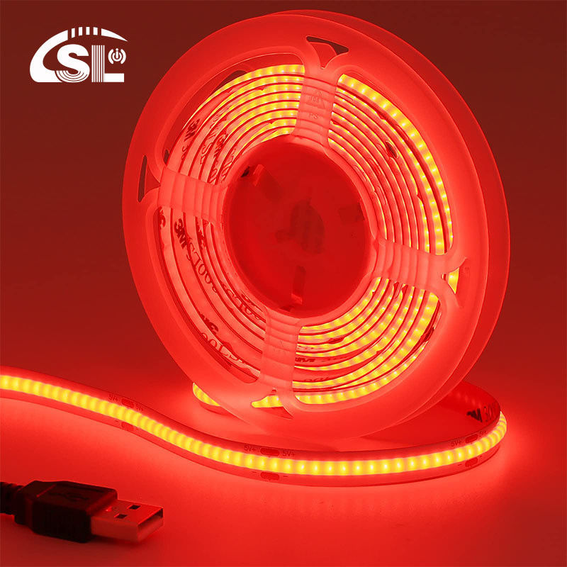12V 디밍 가능한 빨간색 COB LED 스트립 라이트 실내 및 야외 장식용 8mm 320 LED