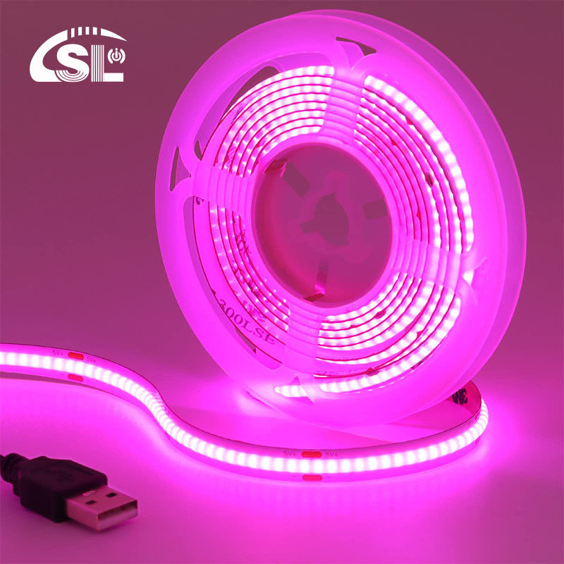 12v24v 와이파이 제어 모드 8mm 320leds 보라색 고 밝기 COB LED 스트립 라이트 0.06kg