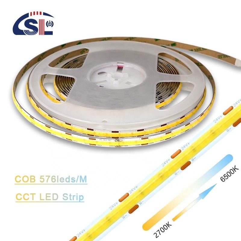 플렉서블 리본 576 LEDs/m 12V 24V DC 2 와이어 CCT COB 스트립 라이트 조명 프로젝트