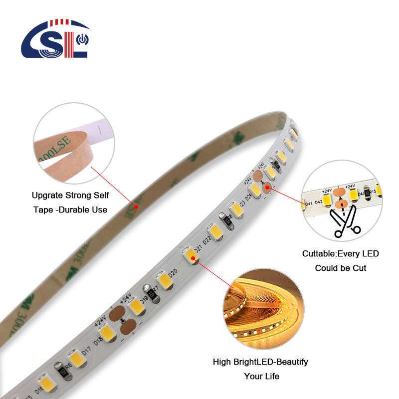 IP20 2835 SMD 단색 LED 스트립 라이트 120 LED 12V 24V 8W 저전압 3M 거울